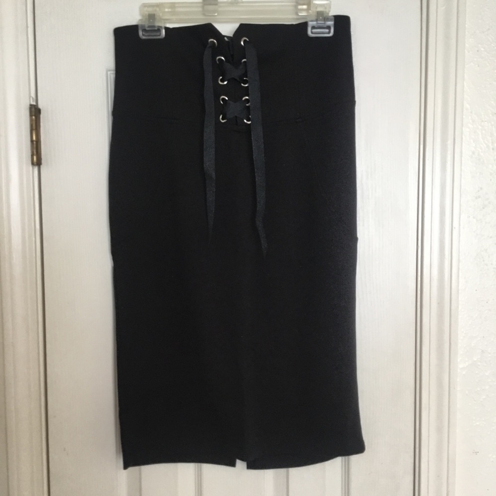 Vintage Charlotte Russe  Black Elegant Black Lace-Up Pencil Skirt